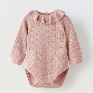 Zara pink crochet bodysuit. Size 0-1 month. Worn once in photos! Perfect!